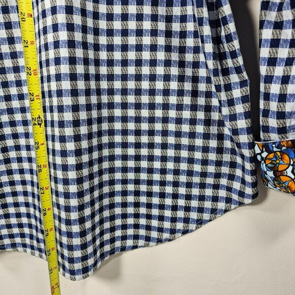 Robert Graham Button Up Shirt Men's Size L Blue Plaid Stained Glass Flip Cuff - Picture 11 of 13